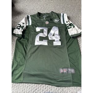 New York Jets Jersey Mens Large Green White NFL Football Darrelle Revis Nike 24